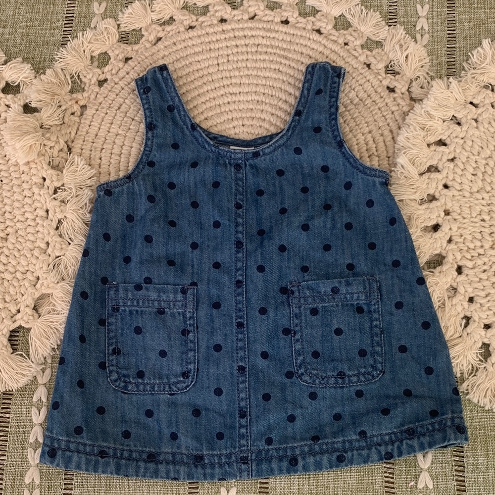 3-6M Old Navy Blue Chambray Polka Dot Tank Dress
